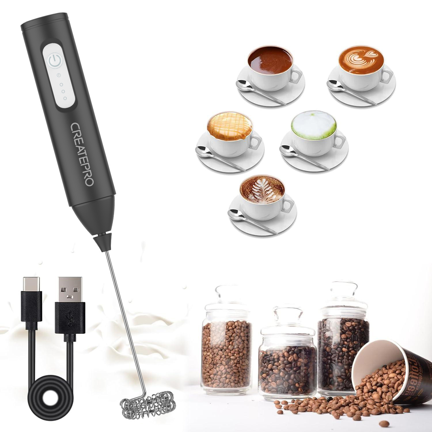 Electric Milk Frother Handheld - Montalatte Ricaricabile Automatico Portatile Elettrico